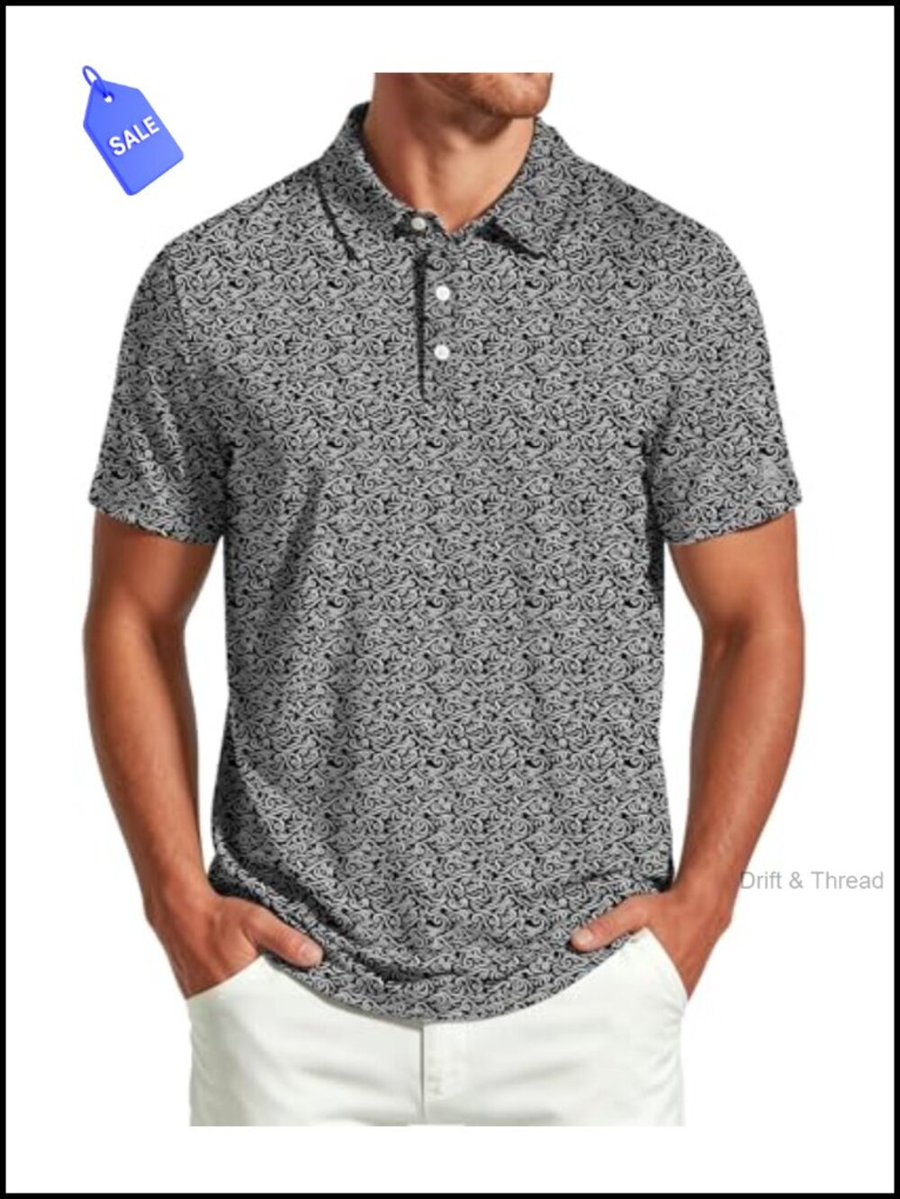 Men's UPF 50+ Quick-Dry Print Golf Polo Shirt